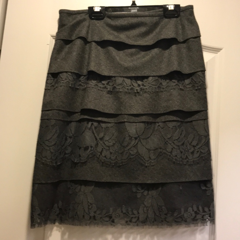 DKNY. Charcoal grey lace and wool skirt